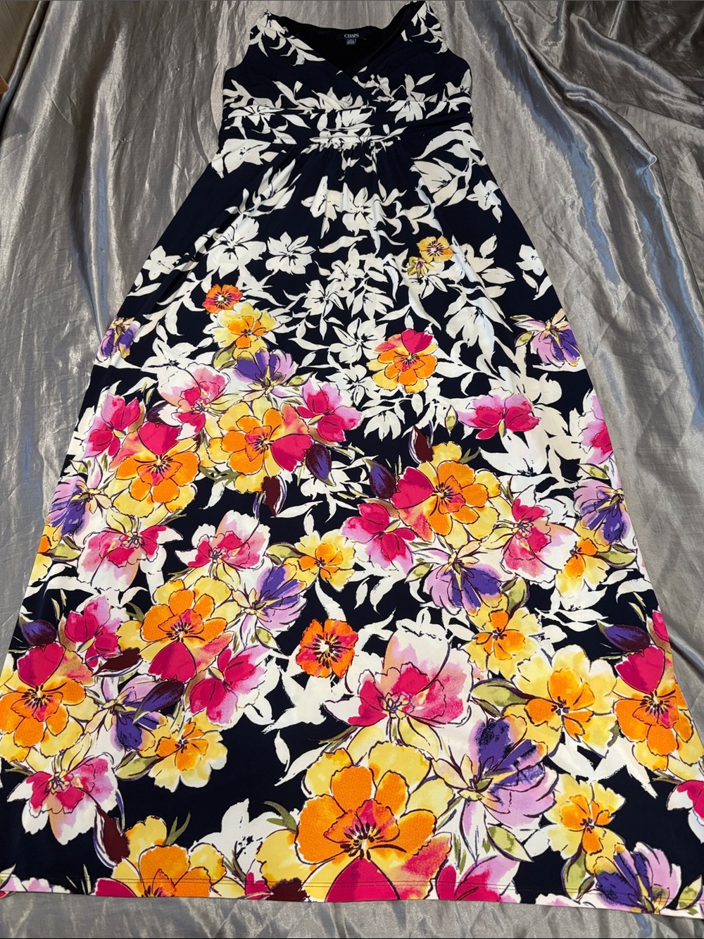 Chaps Navy and White Floral Wrap Maxi Dress